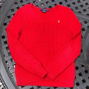 Ralph Lauren Red corded V-neck sweater